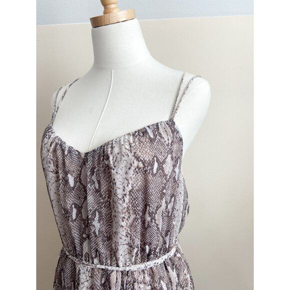 Banana Republic Snake Print Belted Dress Knee Length sz XS Strappy Chiffon Flowy - Picture 3 of 9